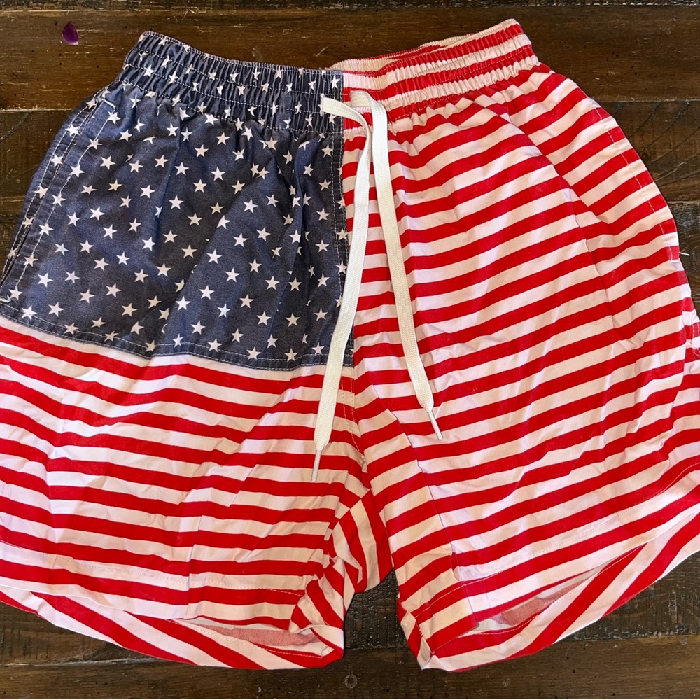 Chubbies Red and White Swim Trunks with Patriotic Design